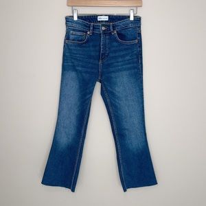 Zara High Rise Slim Cropped Flare Raw Hem Jeans| 28. inseam 25